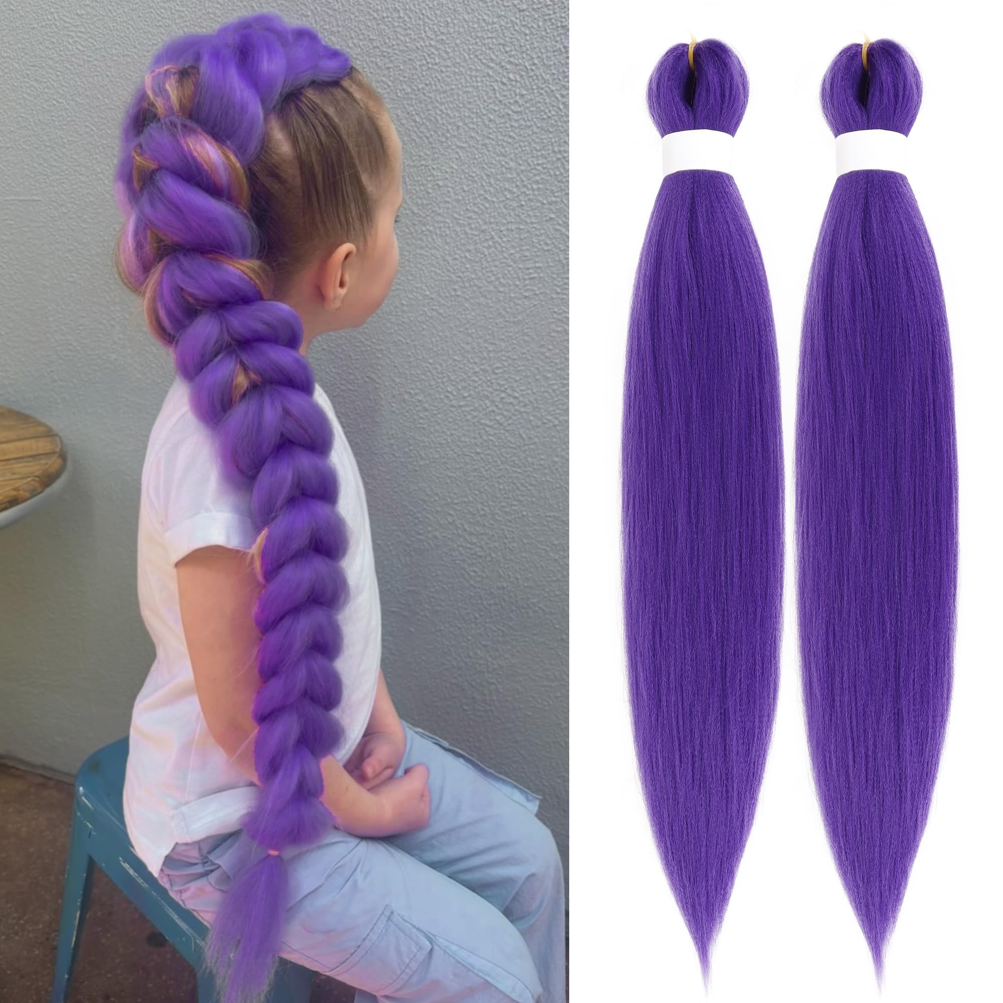 Arcpor extenciones de pelo sintético púrpura largo, ideal para trenzas prolongadas y estilos llamativos.