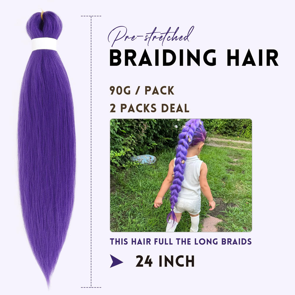 Arcpor extenciones de pelo sintético púrpura preestiradas para trenzas rápidas y duraderas.