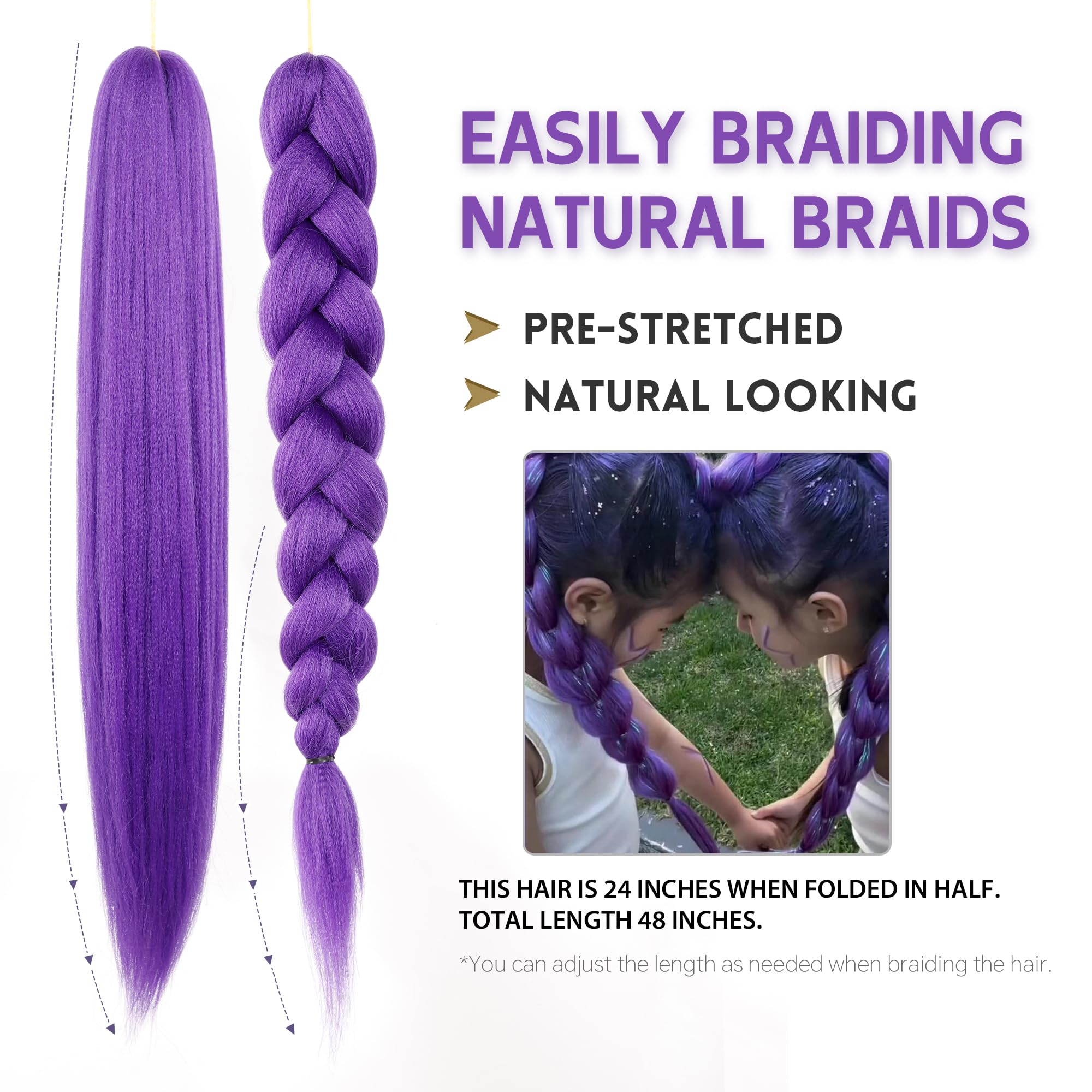 Arcpor trenzas púrpura escénicas para looks de escenario con movimiento suave.