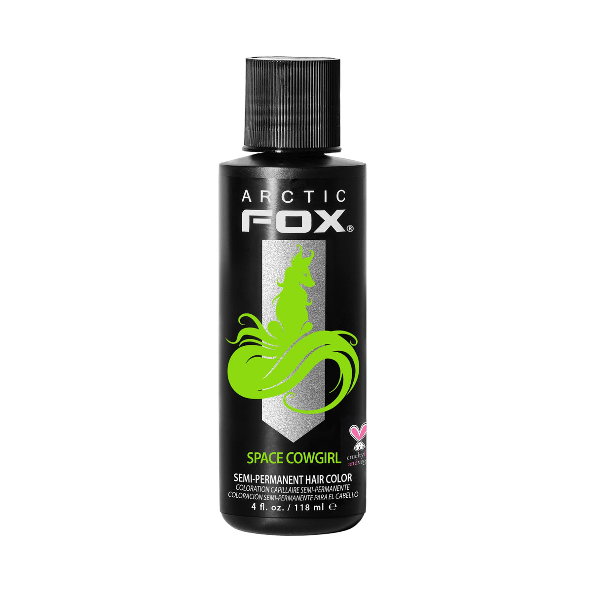 Arctic Fox Space Cowgirl, botella verde eléctrico, ideal para color vibrante.