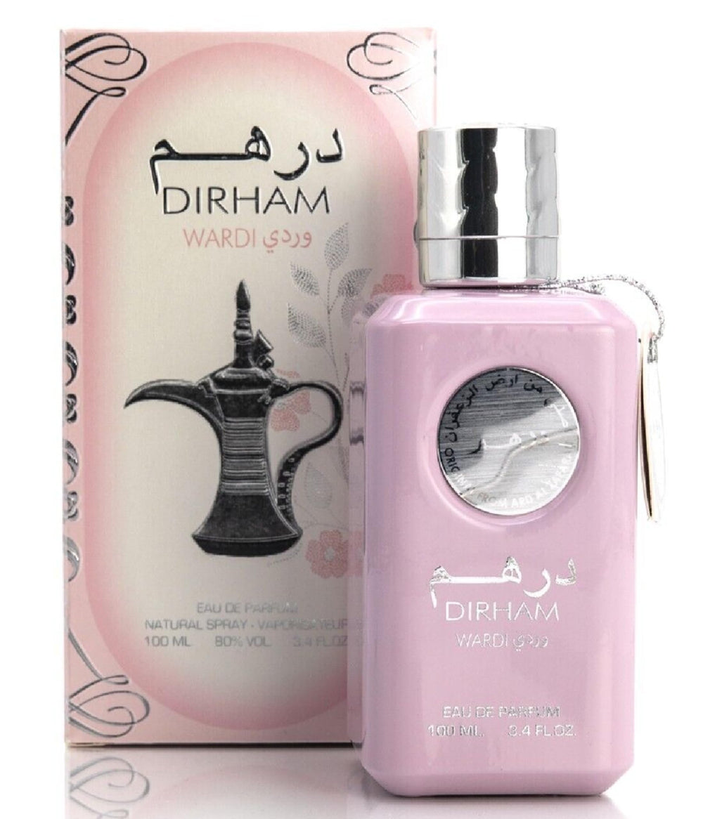 Dirham Wardi, atomizador refinado para aroma floral-afrutado de larga duración.