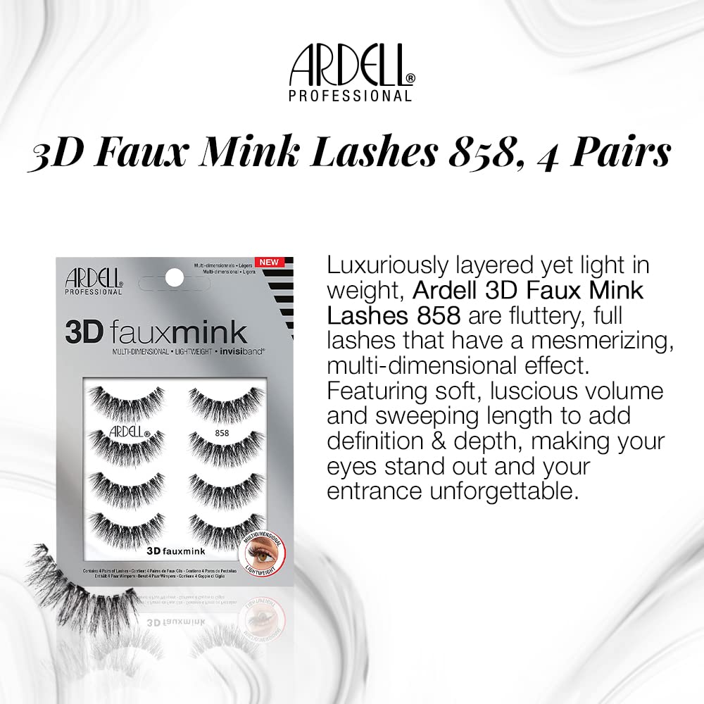 Ardell 3D Faux Mink Pestañas 858 con volumen multicapas para plenitud