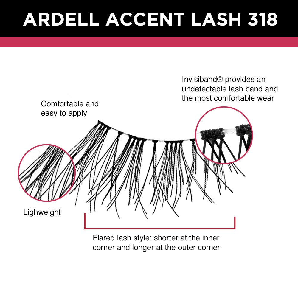 Ardell Accent Pestañas Media 318, adecuada para todos los tipos de ojos, look versátil.
