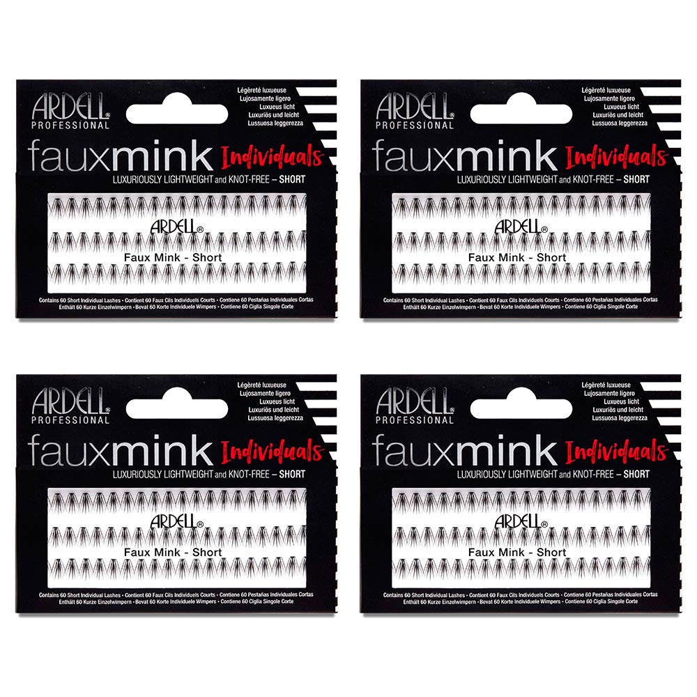Ardell Faux Mink Individuales corto negro 8 mm ofrecen un look natural y volumen sutil.