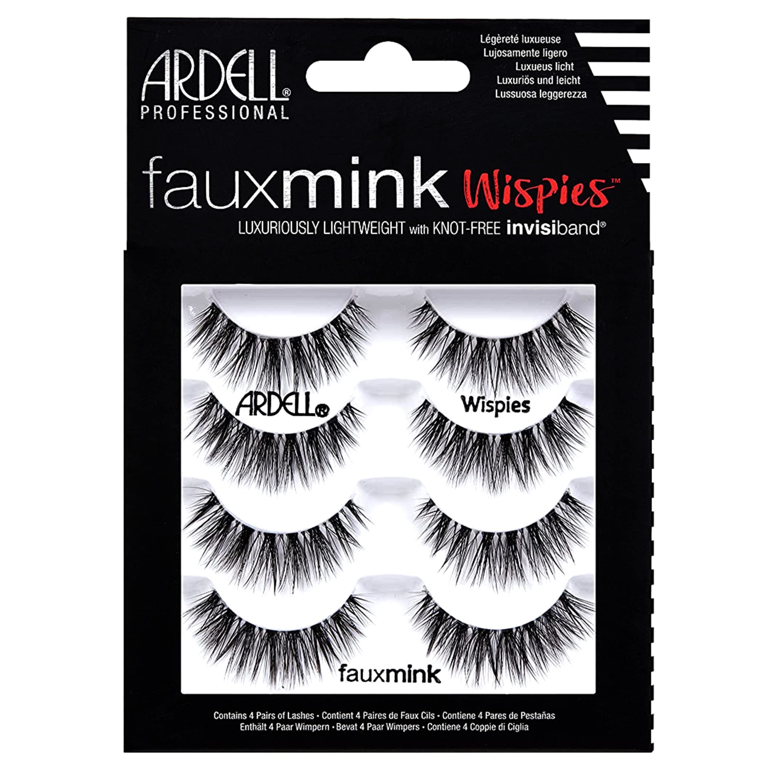 Ardell Faux Mink Wispies con Invisiband sin nudo para acabado discreto y cómodo.