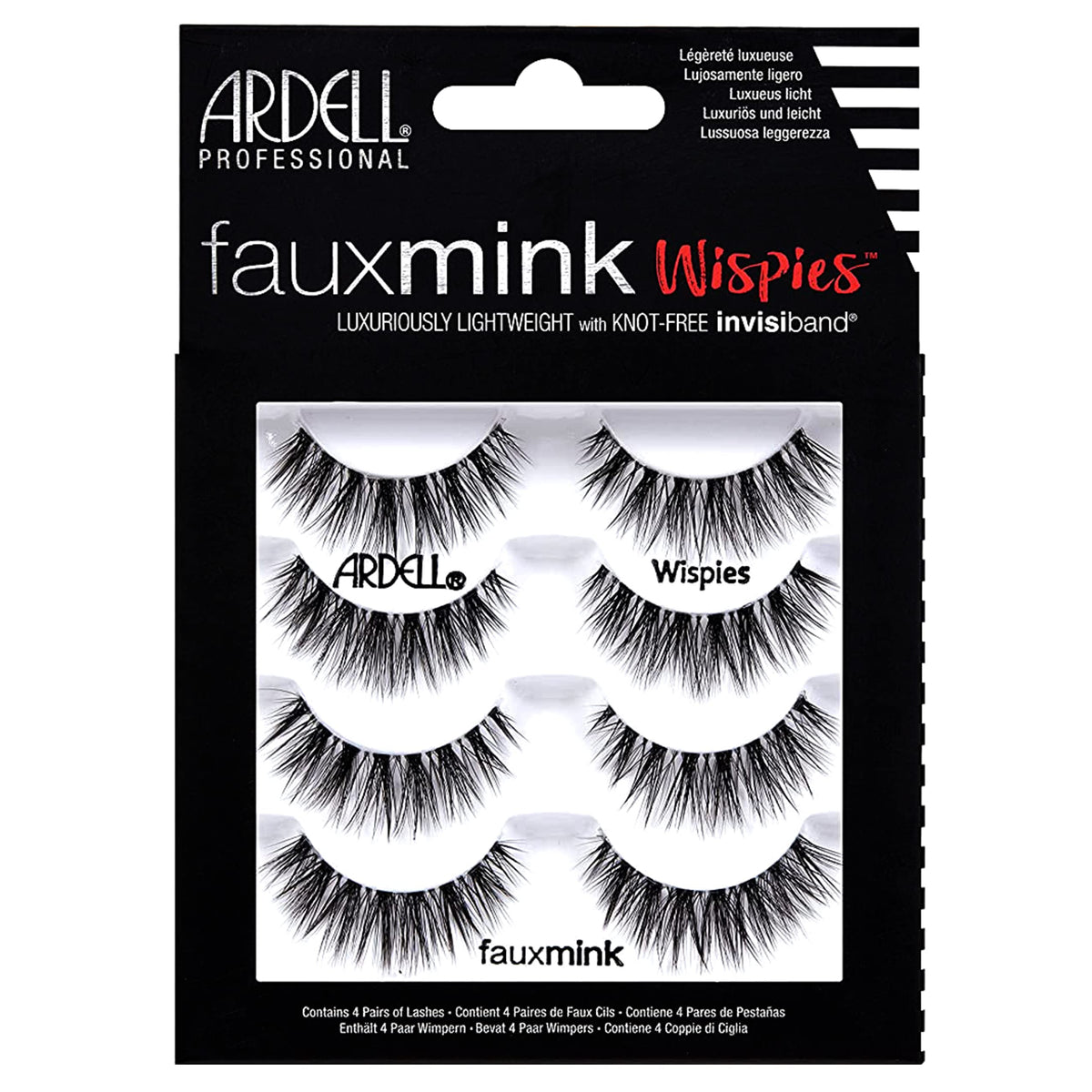 Ardell Faux Mink Wispies con Invisiband sin nudo para acabado discreto y cómodo.