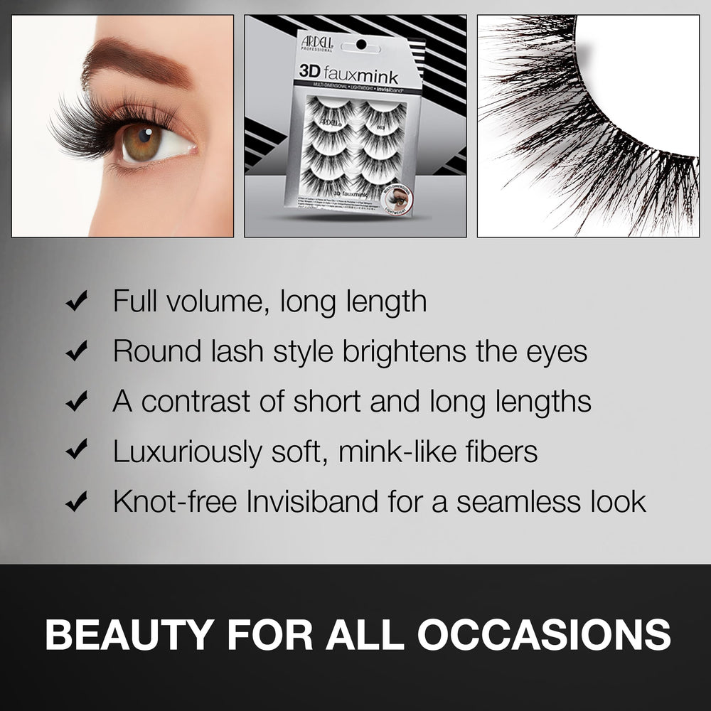 Ardell 3D Faux Mink 863 lashes offering a long-lasting, synthetic glam look.