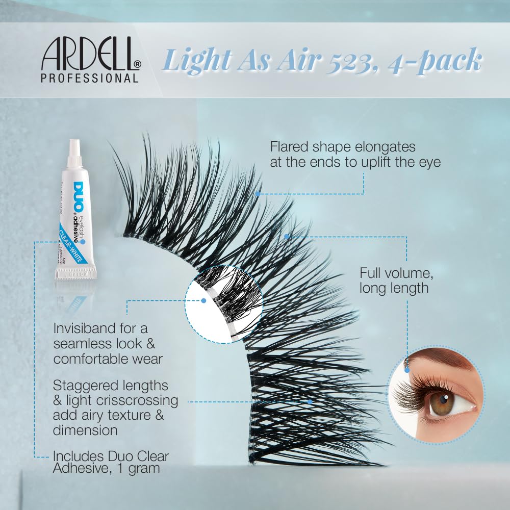 Ardell Light As Air 523 detalle de fibras para sensación suave y natural.