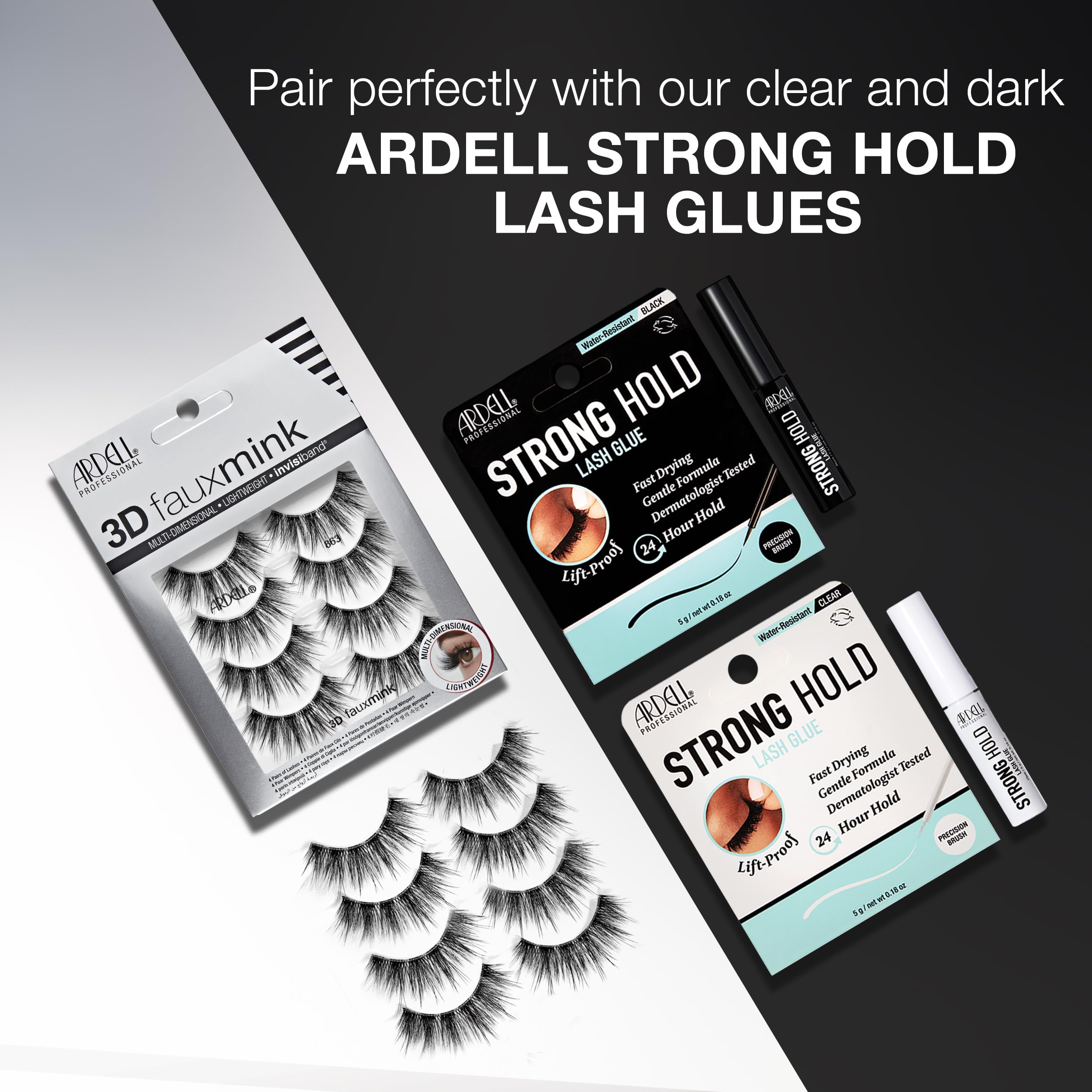 Ardell 3D Faux Mink 863 lashes provide multi-dimensional definition.