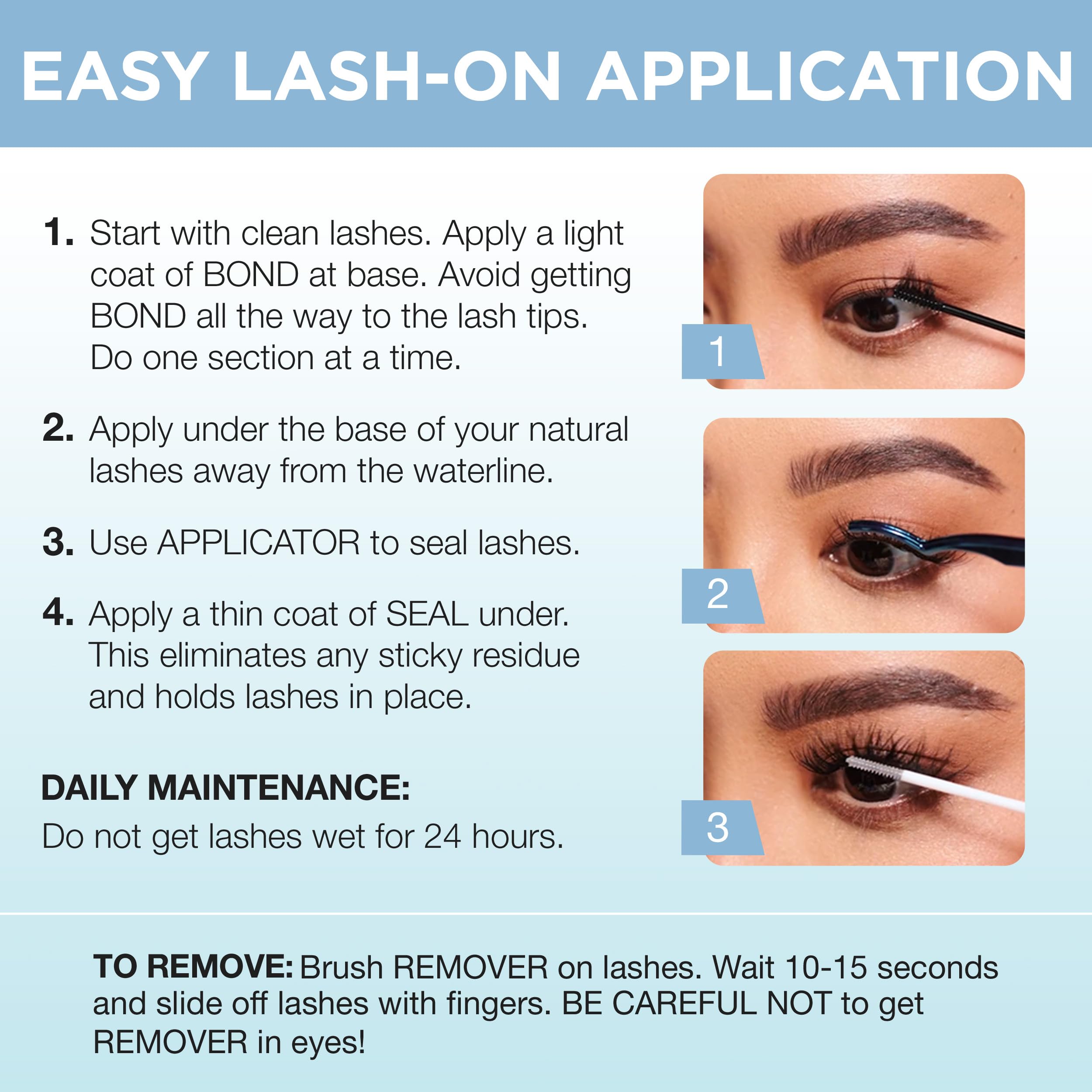 Ardell Seamless Underlash Bond & Seal: retirada fácil con removedor compatible.