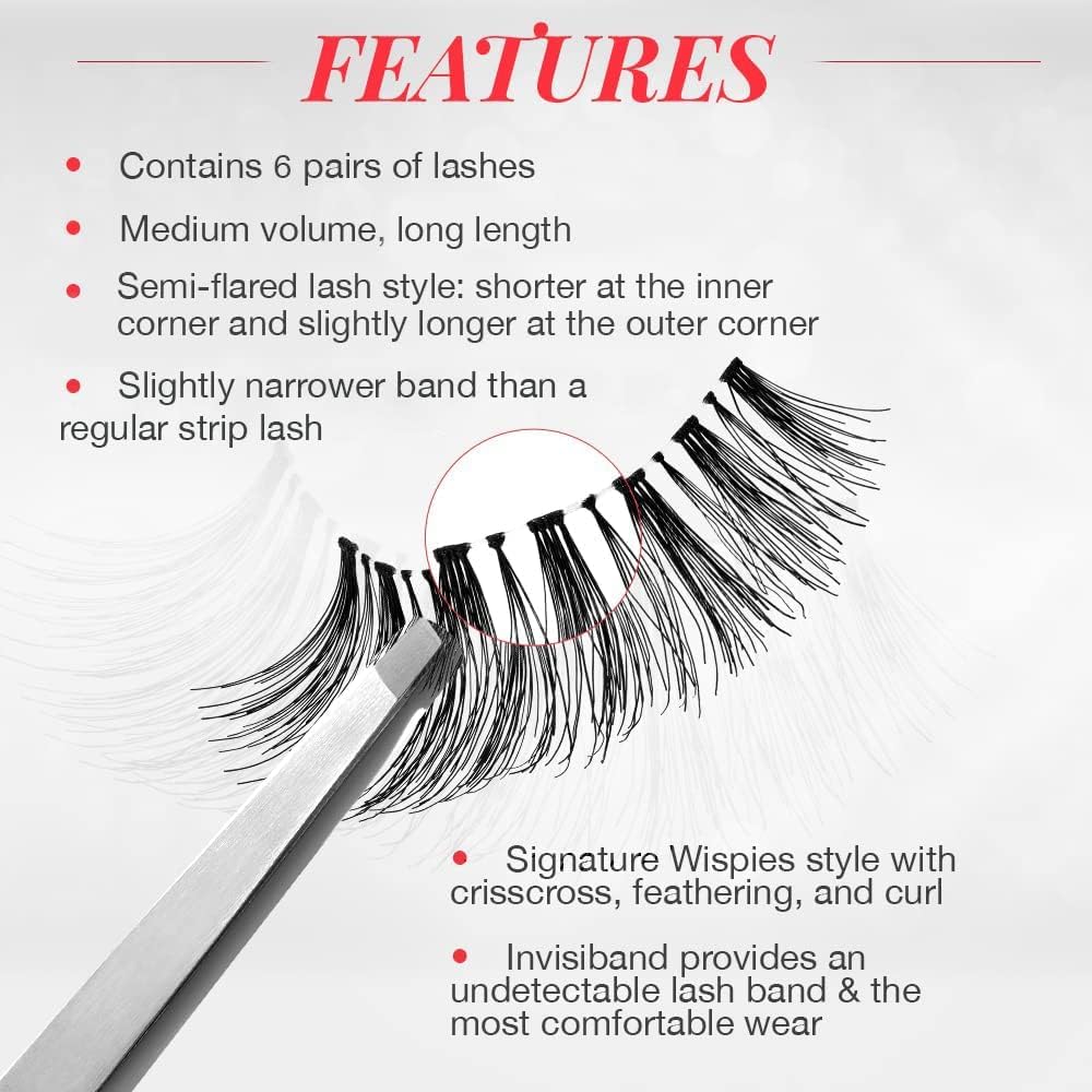 Ardell Wispies Black con cinta invisible para una unión discreta.
