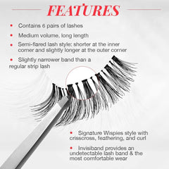Ardell Wispies Black con cinta invisible para una unión discreta.