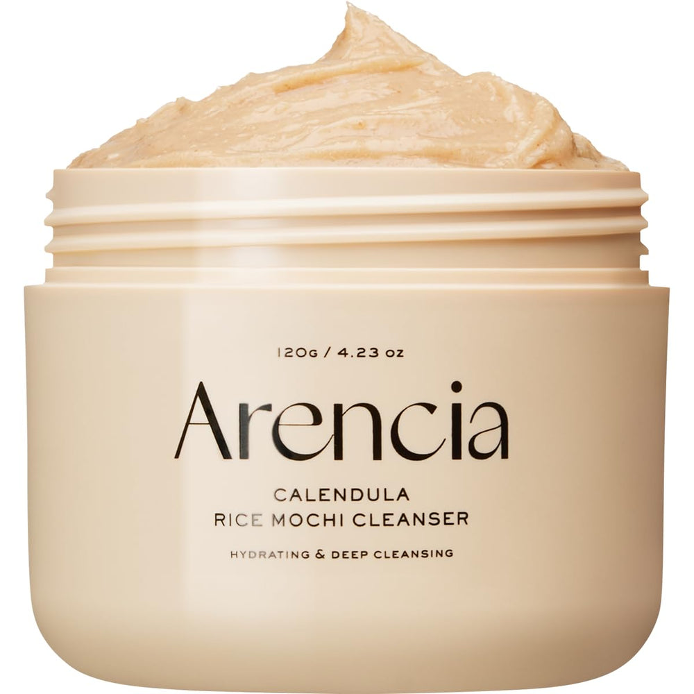 Arencia Calendula Rice Mochi Cleanser: botella para limpieza suave en piel sensible.