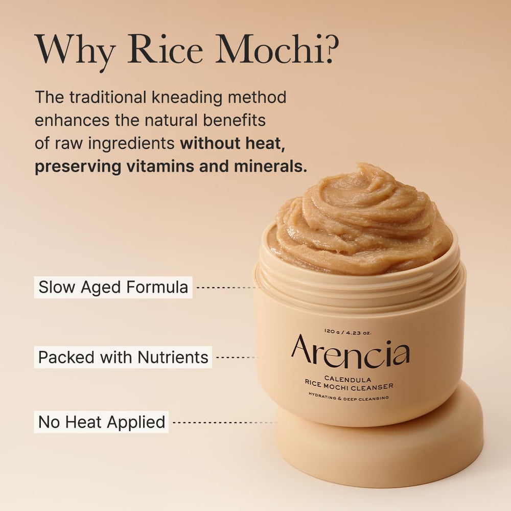 Arencia Calendula Rice Mochi Cleanser: envase práctico y cómodo para la rutina diaria.