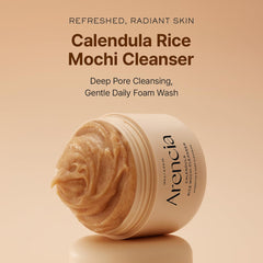 Arencia Calendula Rice Mochi Cleanser: textura cremosa facilita exfoliación suave diaria.