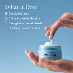ARENCIA Emballage bleu élégant pour routine quotidienne.