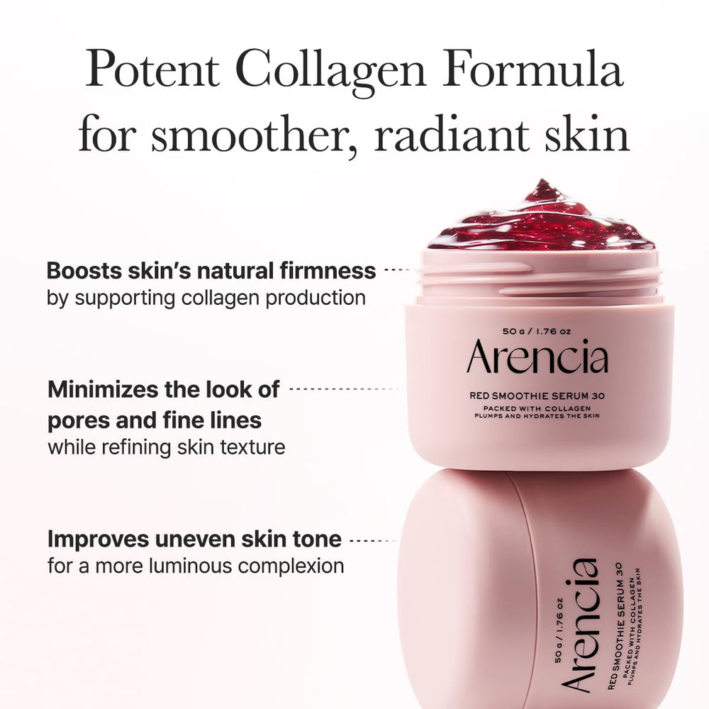 ARENCIA ingredientes con niacinamida y colágeno, posible mejora de elasticidad de la piel.