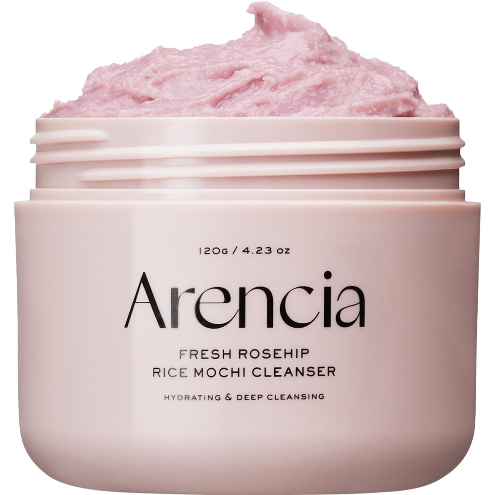 ARENCIA Nettoyant Rosehip Riz Mochi : bouteille élégante pour un nettoyage en douceur.