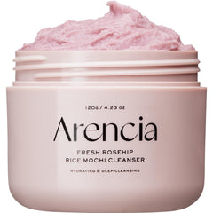 ARENCIA Nettoyant Rosehip Riz Mochi : bouteille élégante pour un nettoyage en douceur.