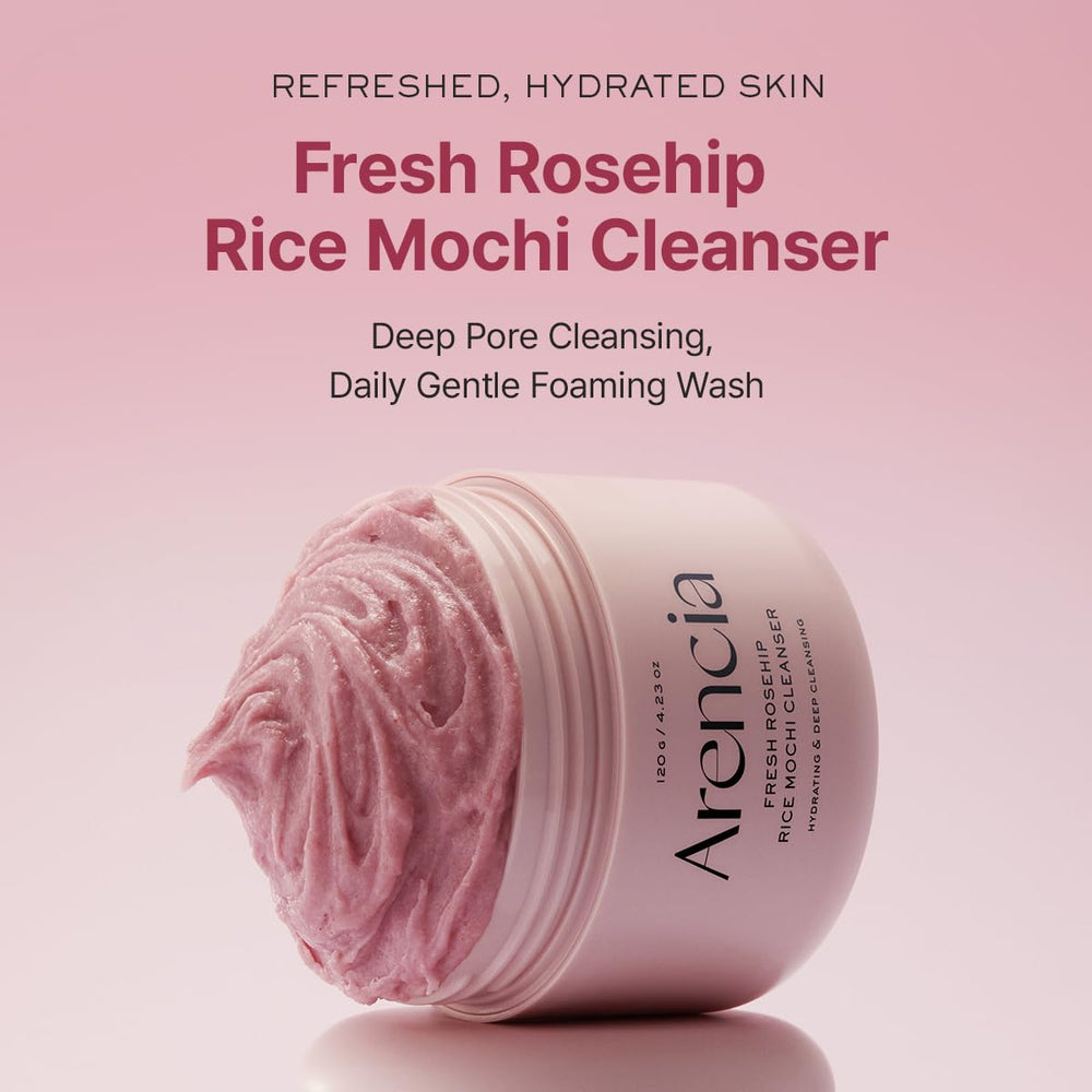 ARENCIA Emballage Rosehip Riz Mochi : présentation soignée pour une routine quotidienne.