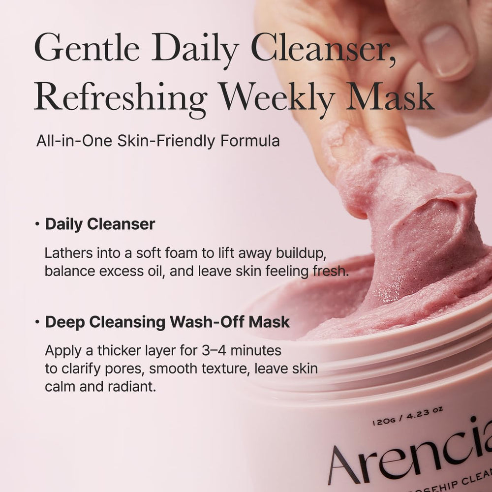 ARENCIA Rosehip Brightening Rice Mochi: rutina de cuidado que apoya la barrera cutánea.