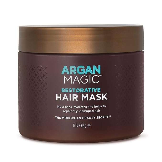 Argan Magic Restorative Hair Mask, etiqueta libre de crueldad y cuidado responsable.