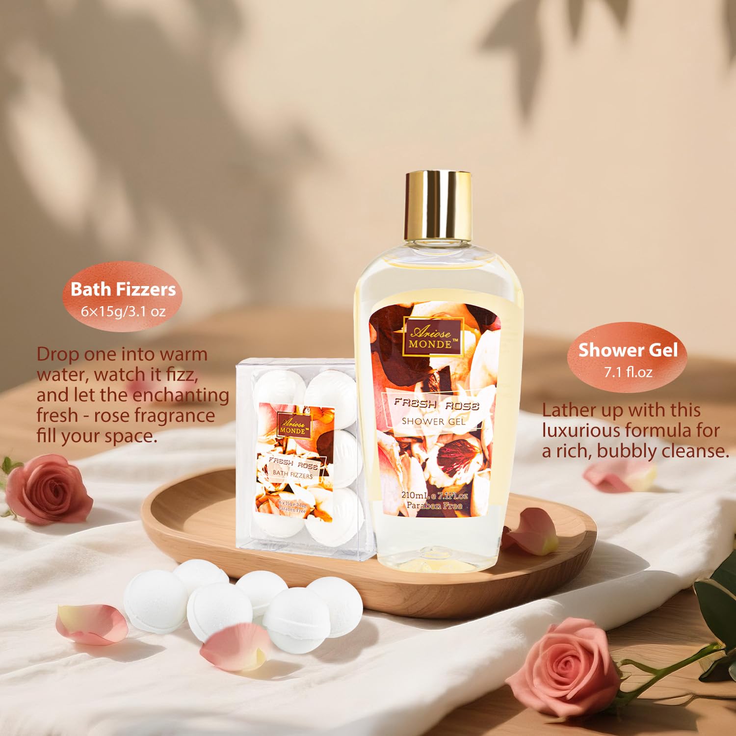 ArioseMonde sal de baño rosa, exfolia suavemente la piel