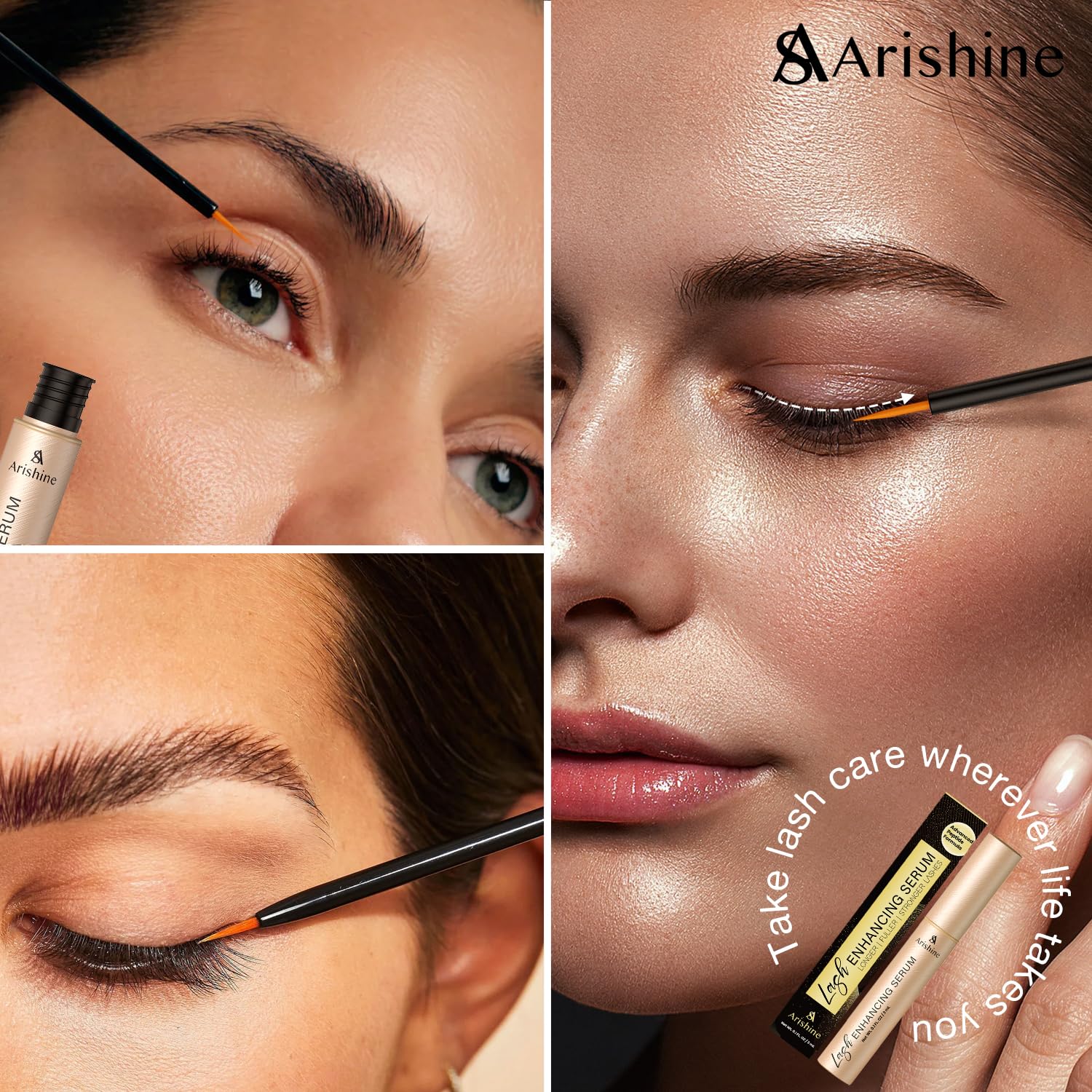 Arishine Eyelash Growth Serum travel packaging emphasizing compact kit