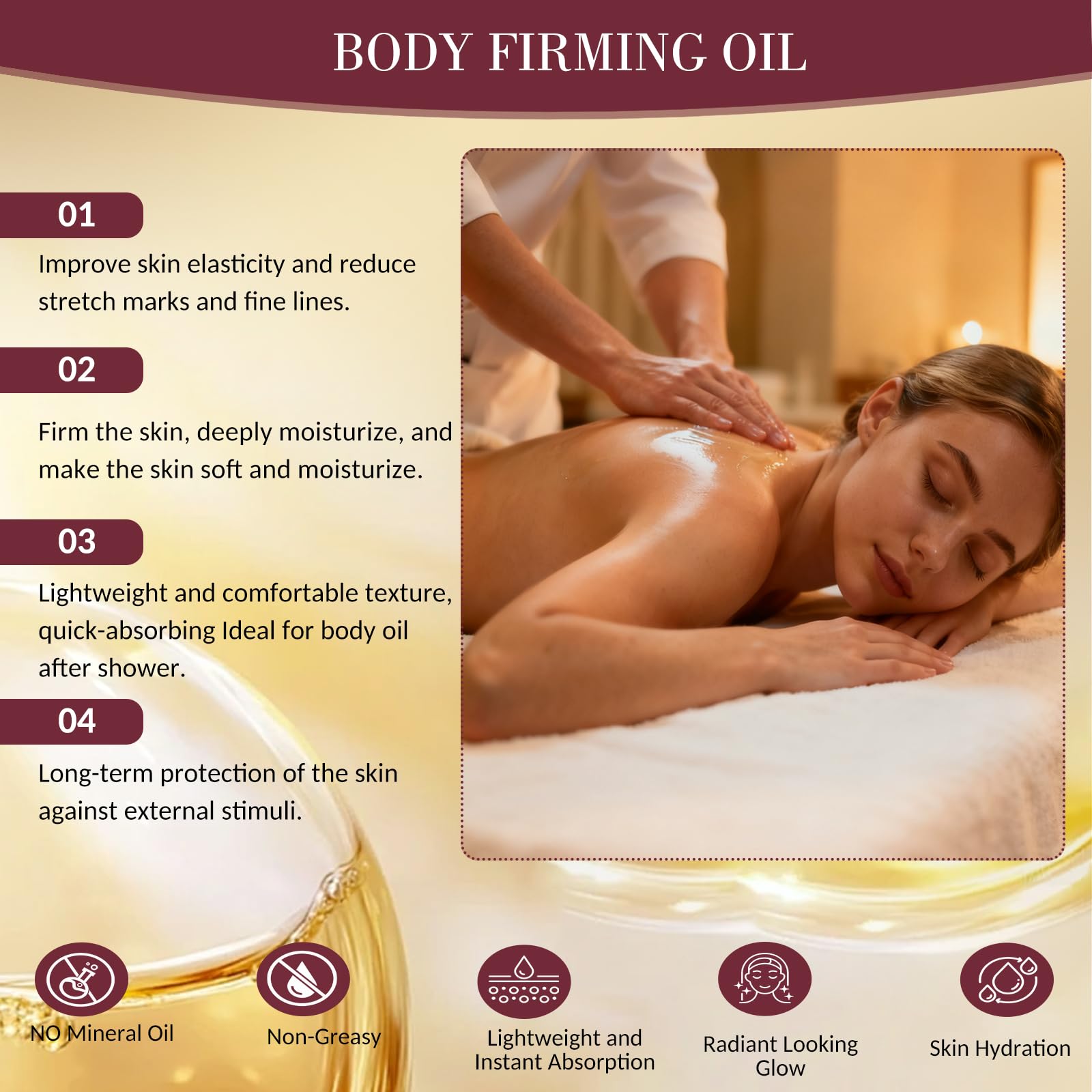 ARIYE firming oil on abdomen and thighs for smoother texture