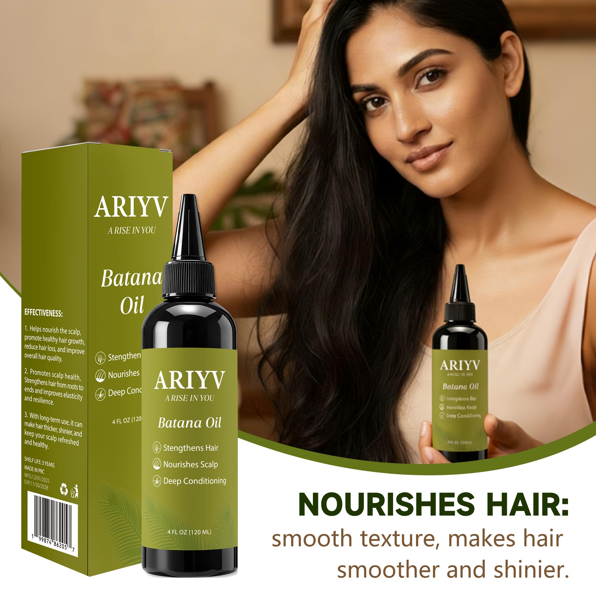 Ariyv Batana Oil – nourrissement profond pour cheveux secs et endommagés.