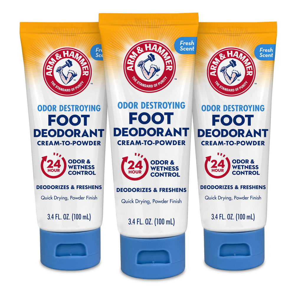 Arm & Hammer crema-polvo desodorante para pies, aplicación suave y fresca.