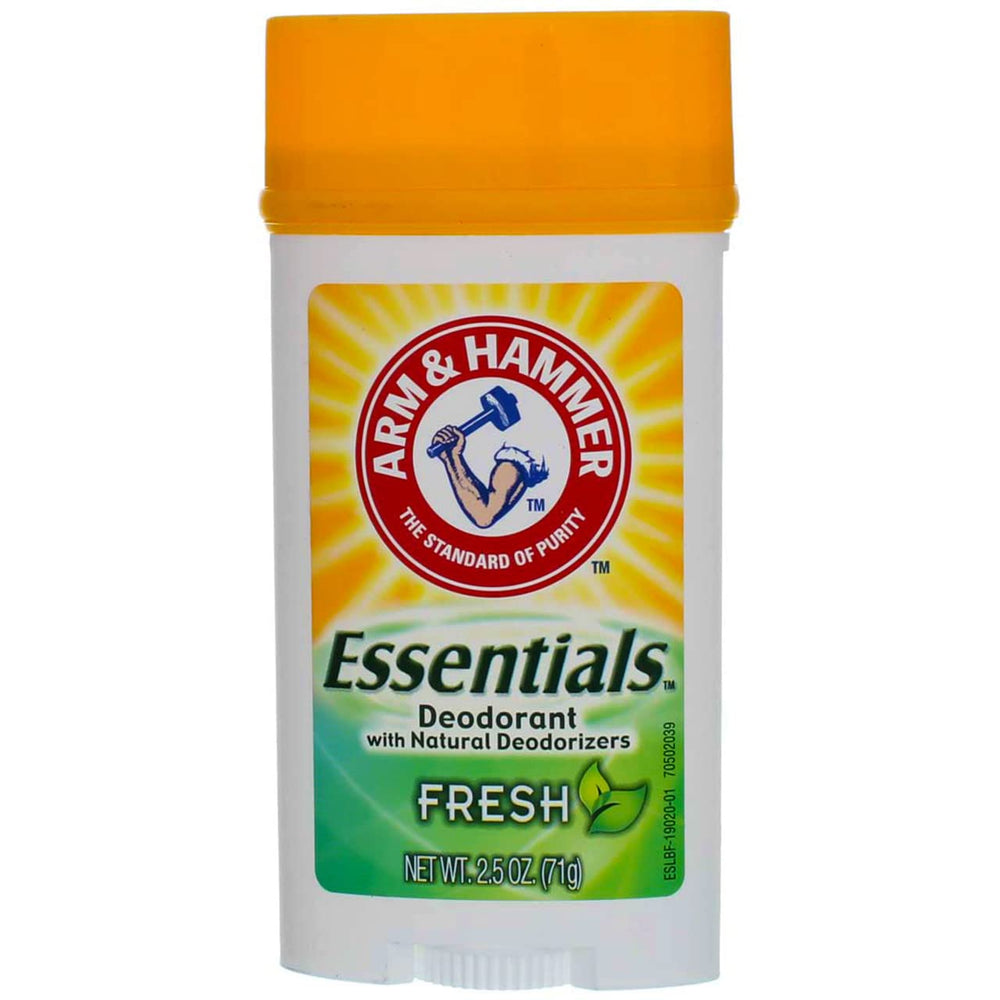 Desodorante Arm & Hammer Esenciales, formato 2,5 oz, ideal para uso diario.