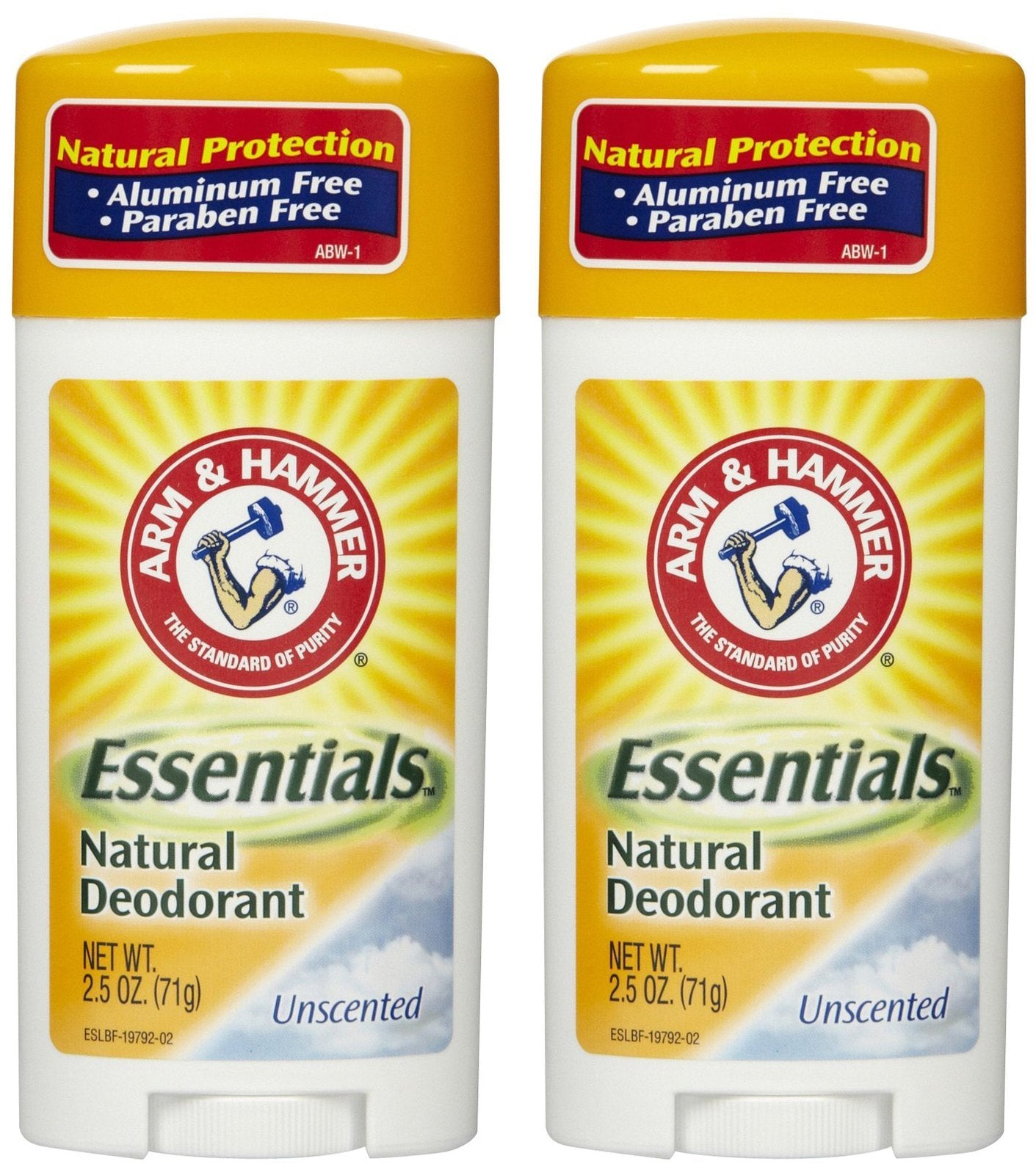 Arm & Hammer Essentials desodorante natural sin fragancia, dos unidades de 2,5 onzas para uso diario.
