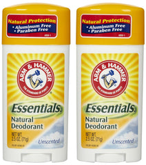 Arm & Hammer Essentials desodorante natural sin fragancia, dos unidades de 2,5 onzas para uso diario.