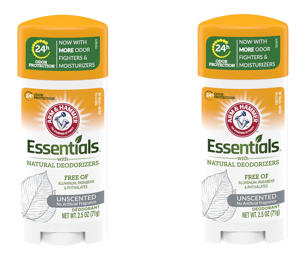 Arm & Hammer Essentials Desodorante sin fragancia en envase doble para ahorro diario.