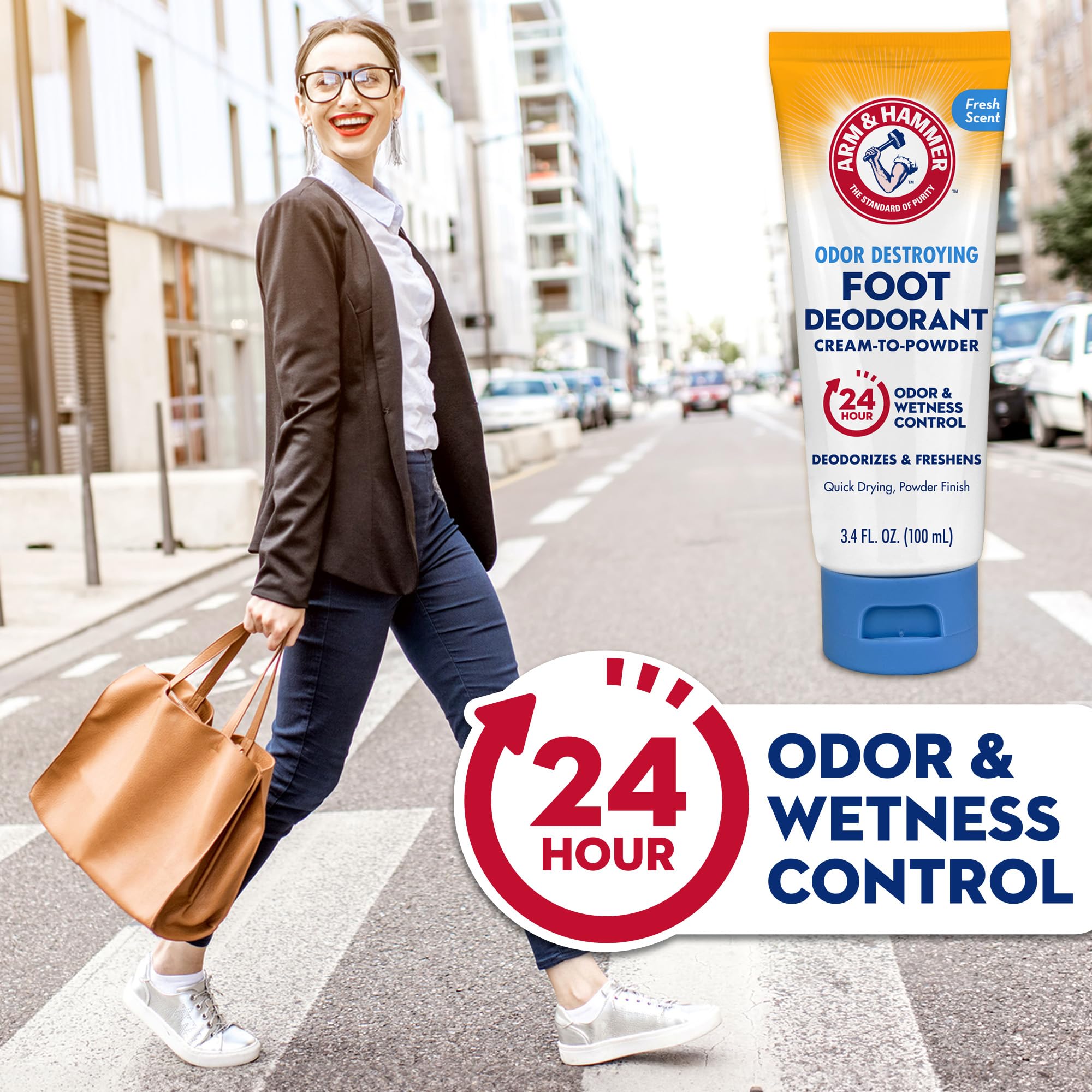 Arm & Hammer textura crema desodorante para pies, sensación suave.