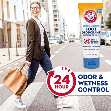 Arm & Hammer textura crema desodorante para pies, sensación suave.