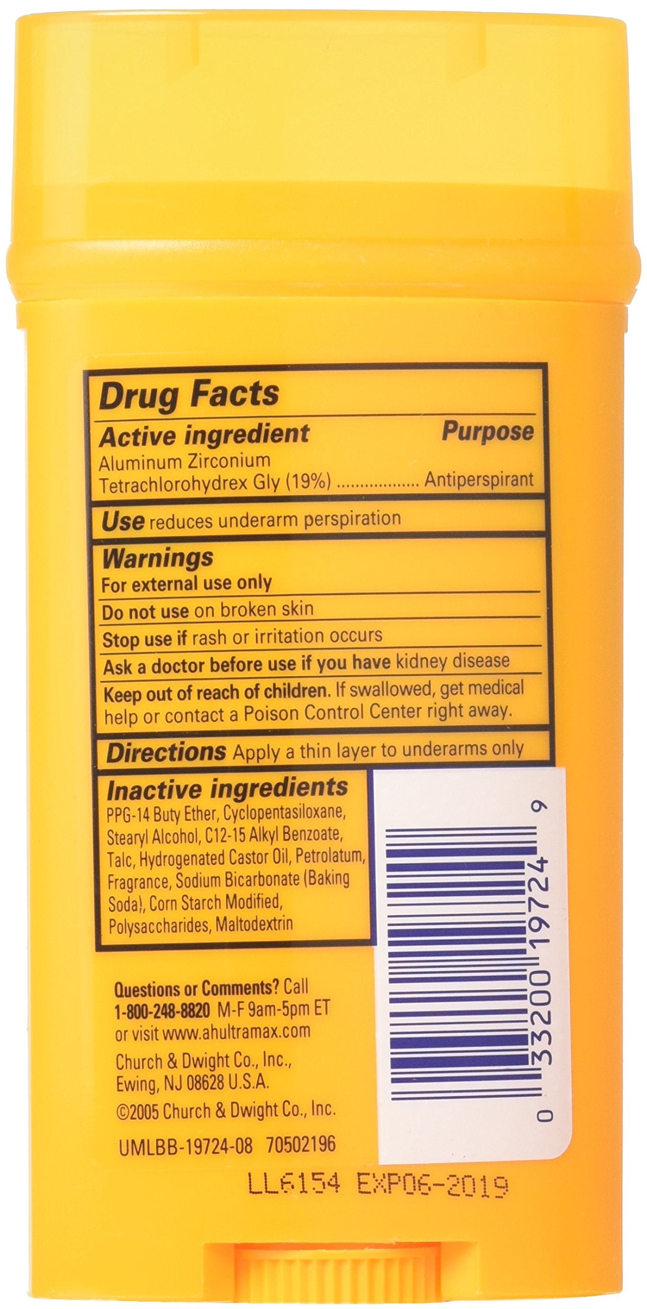 Barra de desodorante sólido Arm & Hammer Ultra Max en su estuche.