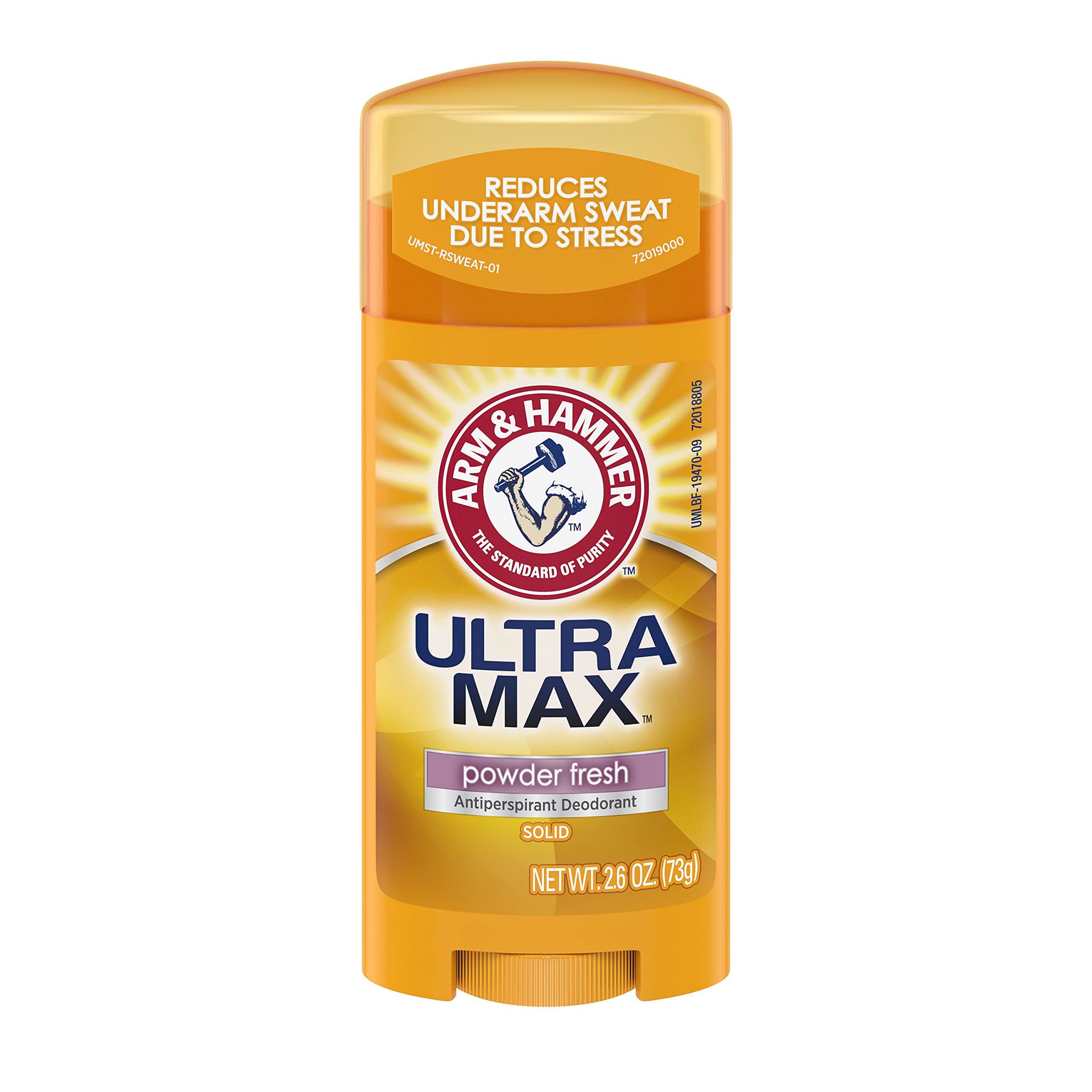 Arm & Hammer Ultramax déodorant solide poudre fraîche, application douce et efficace.