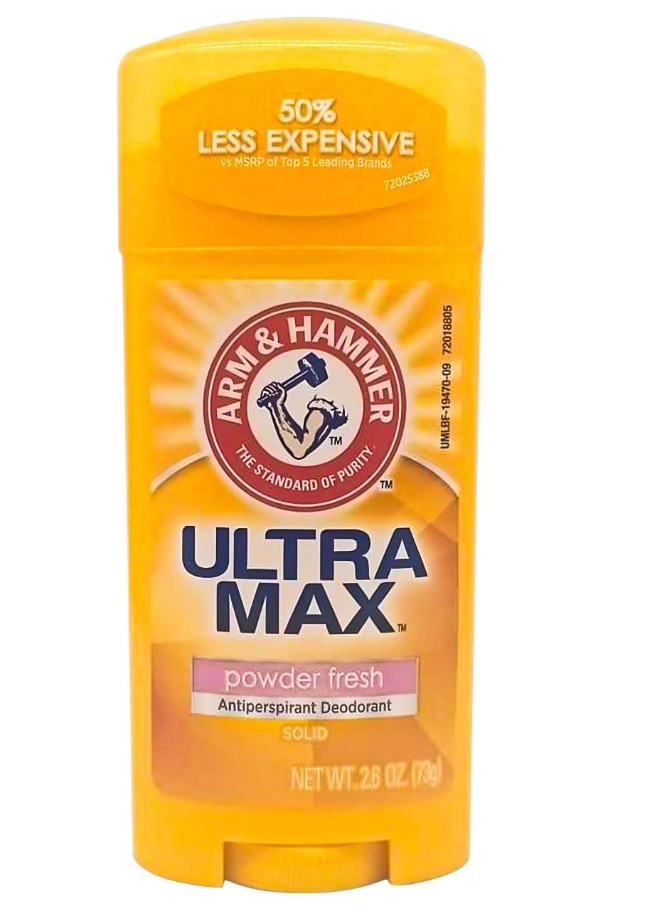 Arm & Hammer Ultramax desodorante sólido invisible en barra ofrece frescura diaria.