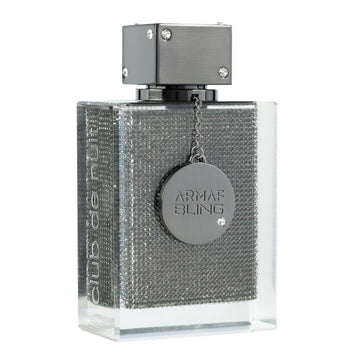 Armaf Club de Nuit Bling frasco detalle muestra acabado lujoso para colección.