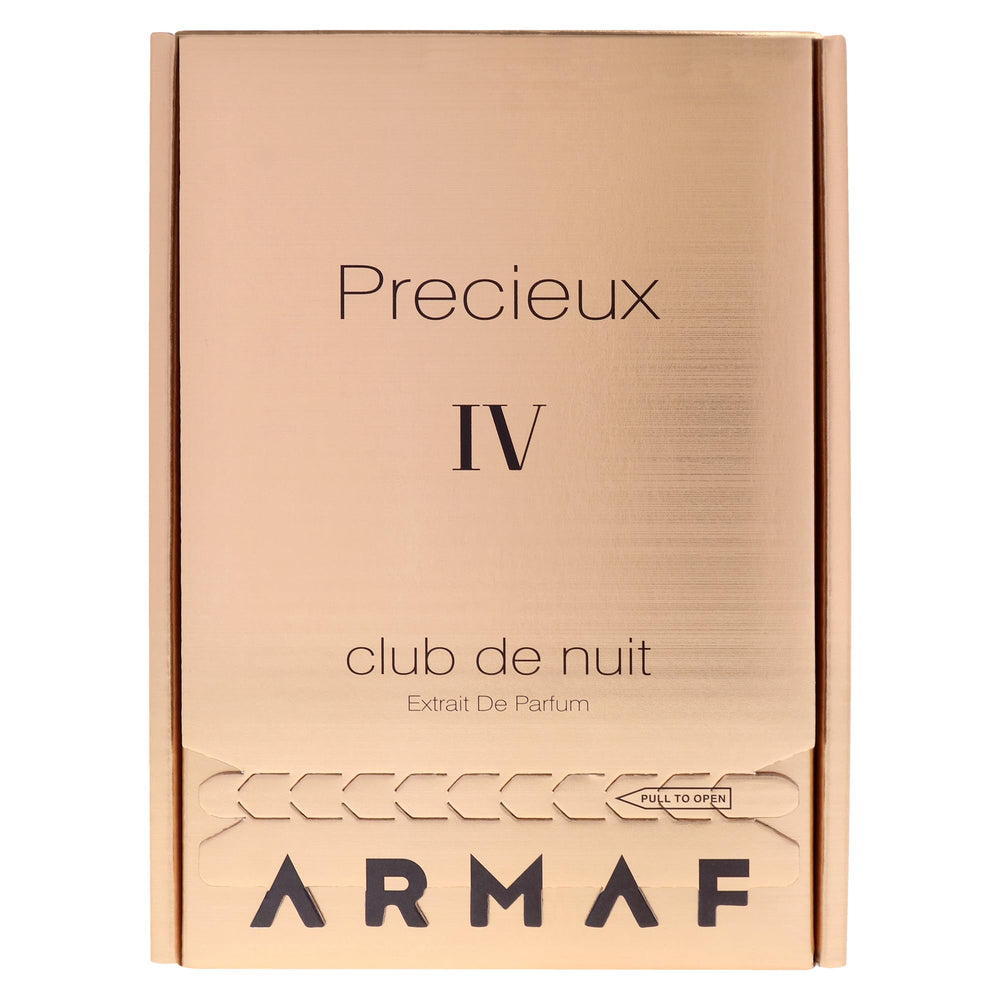 Armaf Club de Nuit Precieux IV, base ámbar y cedro, estela cálida y duradera.