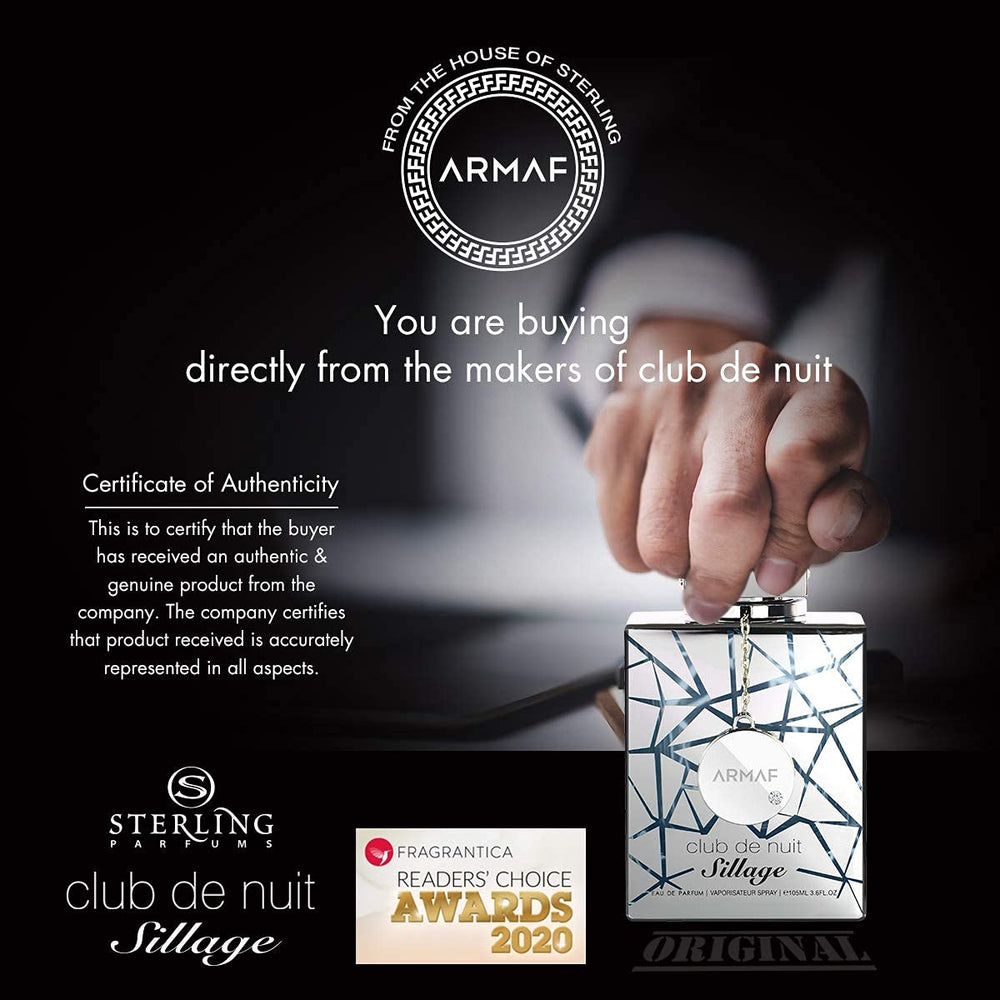 Armaf Club de Nuit Sillage, base cálida con ambroxan y almizcle para una estela.