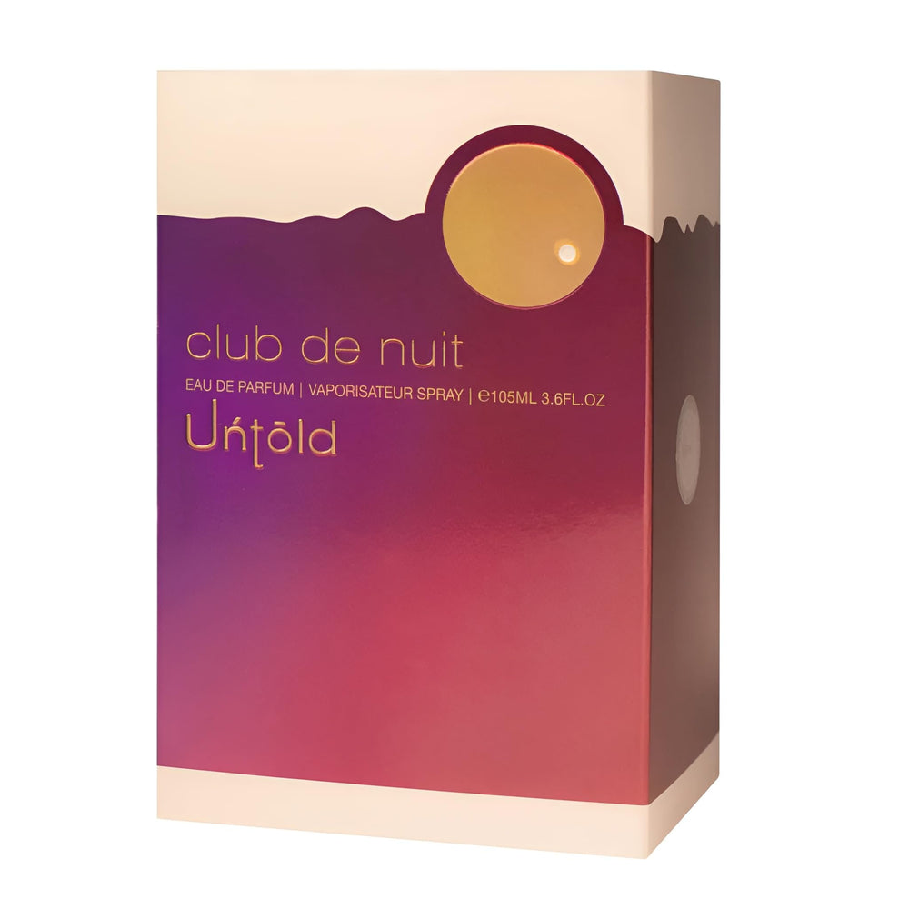 Armaf Club de Nuit Untold, notas medias de ámbarwood y ámbar gris, cuerpo sofisticado.
