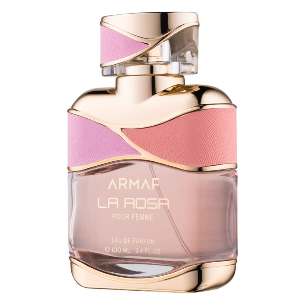 Armaf La Rosa Pour Femme, botella detalle, aroma floral elegante para uso diario