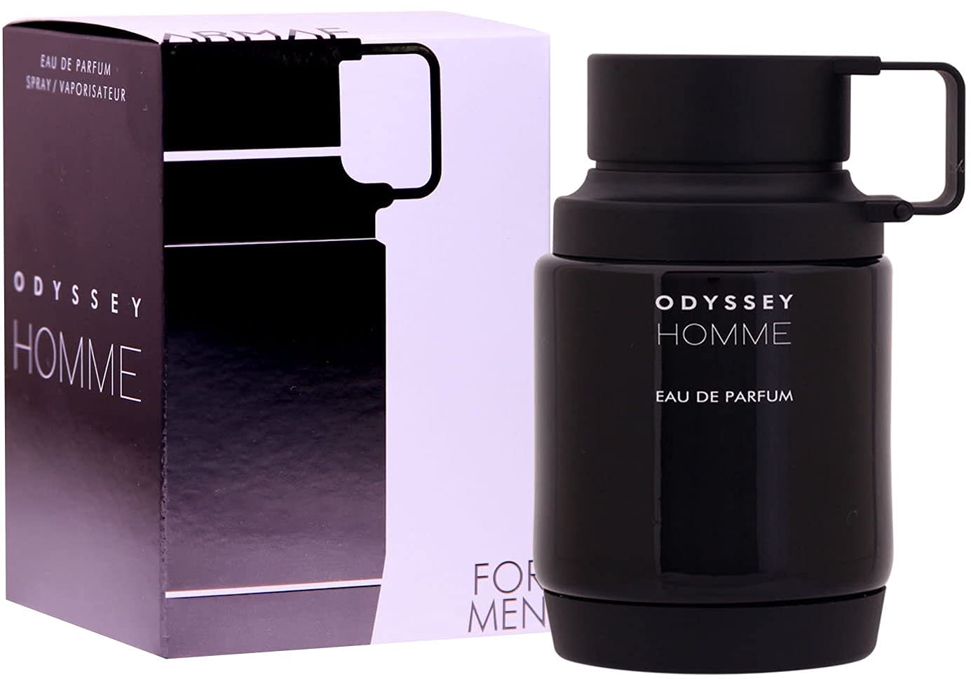 Armaf Odyssey Homme, detalle de etiqueta, presentación elegante para ocasiones especiales.