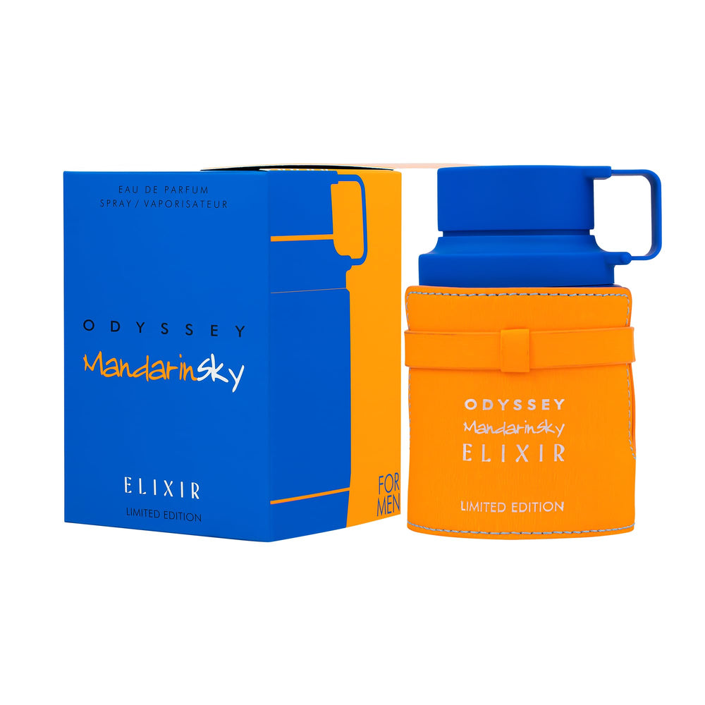 Armaf Odyssey Mandarin Sky Elíxir – empaque, transmite presencia masculina para eventos formales.