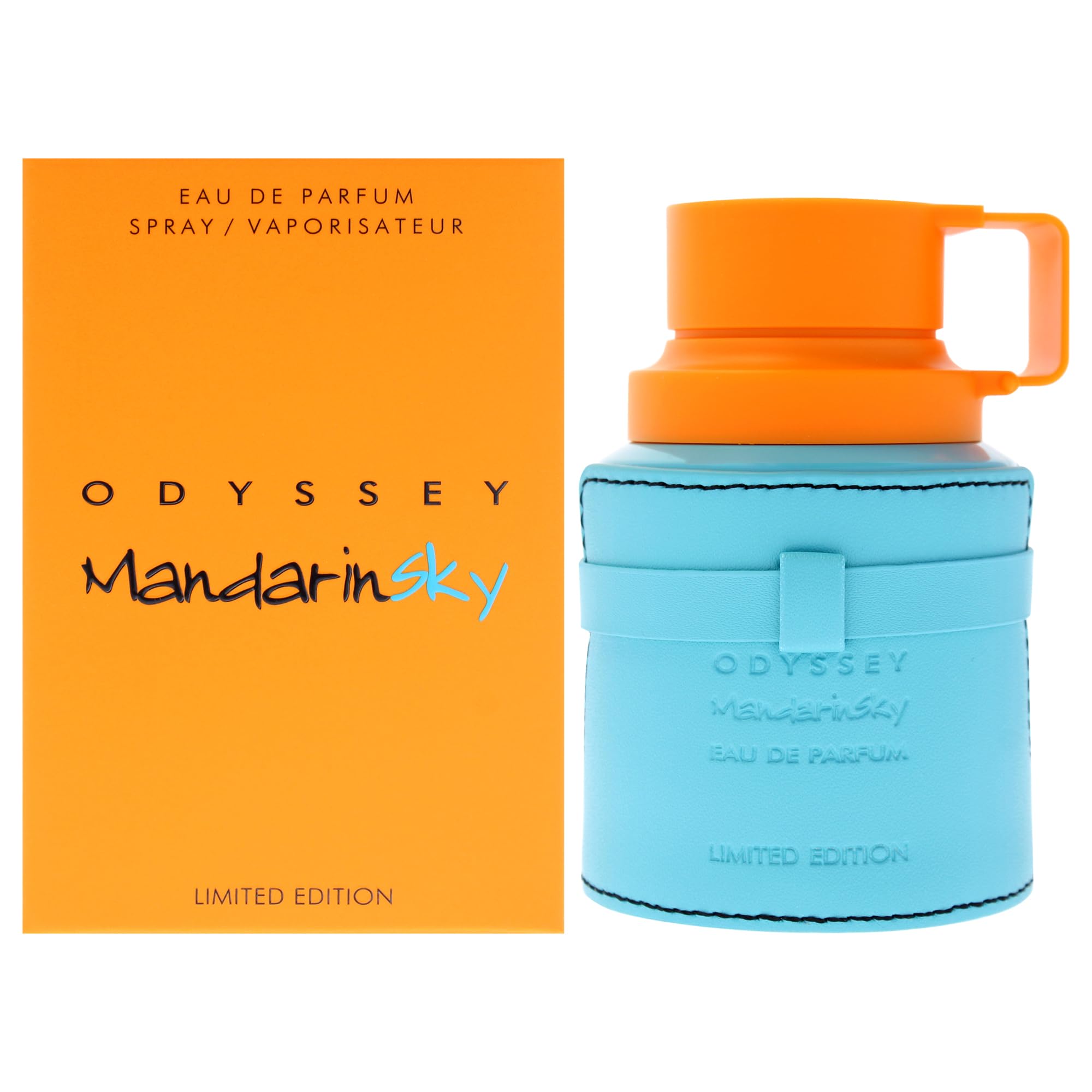 Odyssey Mandarin Sky de Armaf, frasco frontal, aroma fresco para uso diario