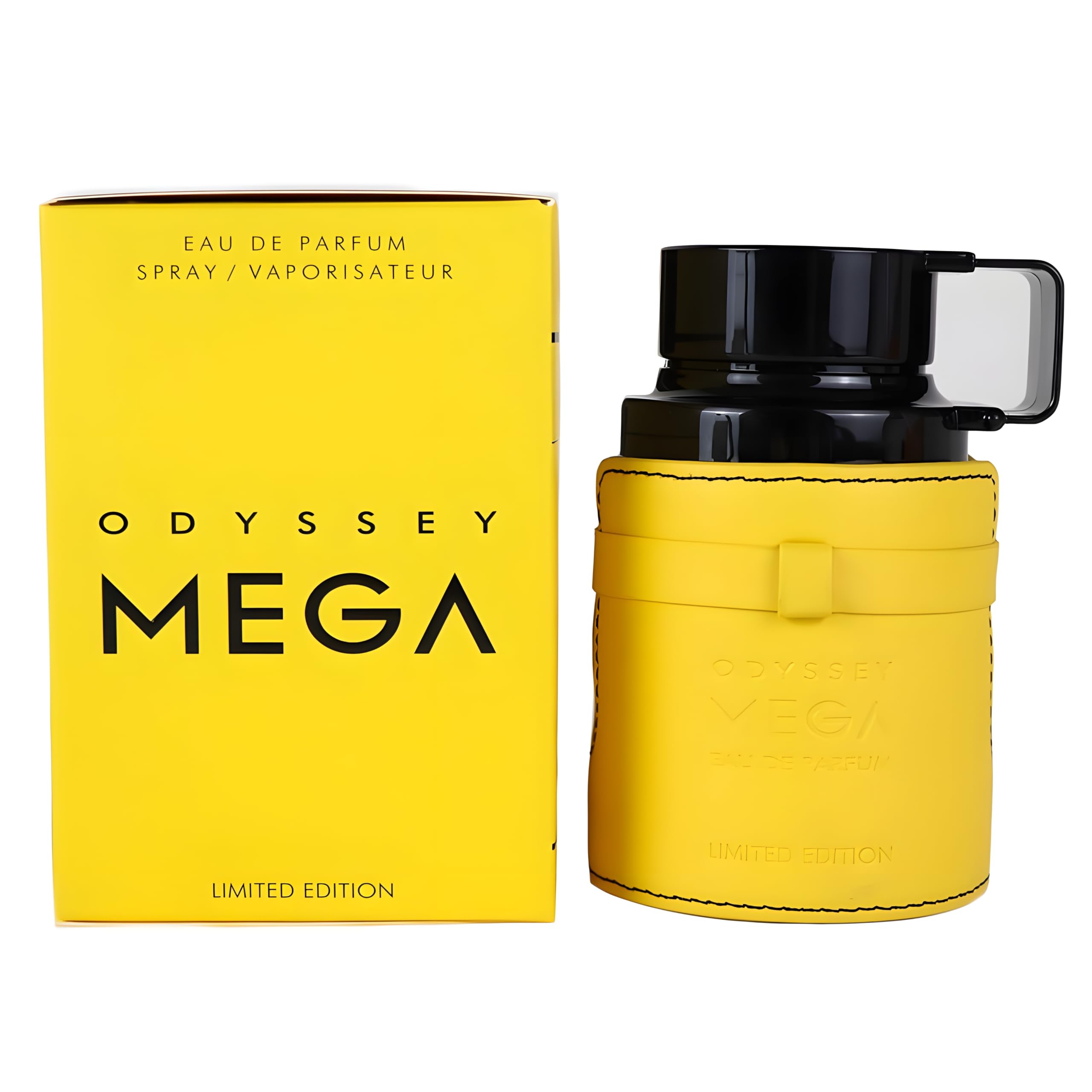 Armaf Odyssey Mega Edicion Limitada, atomizador en primer plano, aroma intenso para ocasiones.