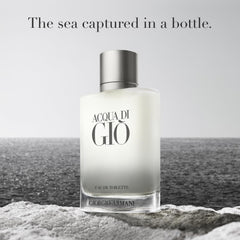 Armani Beauty Acqua di Gio, etiqueta cercana, notas cítricas y marinas destacadas.